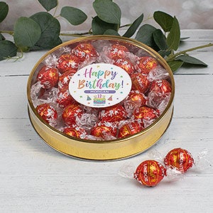 Pastel Birthday Personalized Large Gold Lindt Gift Tin- Milk Chocolate - 32443D-LM