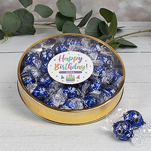Pastel Birthday Personalized Gold Lindt Gift Tin - Dark Chocolate - 32443D-LD