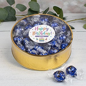 Pastel Birthday Personalized XL Lindt Gift Tin - Dark Chocolate - 32443D-XLD