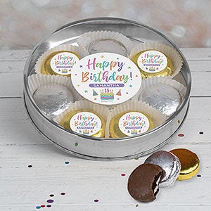 Pastel Birthday Tin with 8 Chocolate Covered Oreo Cookies - Silver - 32444D-LS