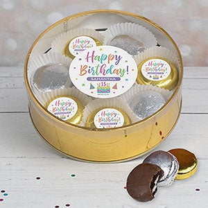 Pastel Birthday XL Tin with 16 Chocolate Covered Oreo Cookies - Gold - 32444D-XLG