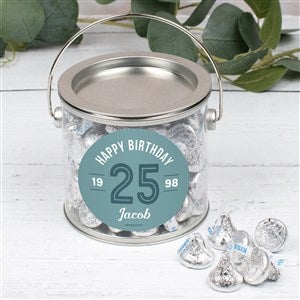Modern Birthday For Him Personalized Silver Pail with Silver Kisses - 32459D-S