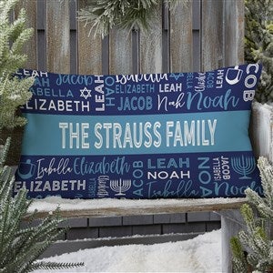 Hanukkah Personalized Lumbar Outdoor Throw Pillow- 12” x 22” - 32470-LB