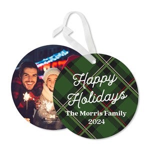 Plaid & Prints Personalized Photo Ornament Card - Premium - 32484-P