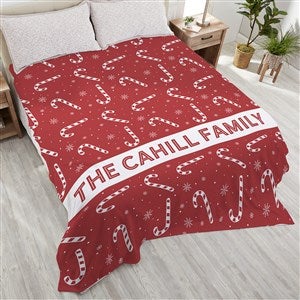 Candy Cane Lane Personalized 108x90 Plush King Fleece Blanket - 32538-K