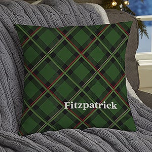 Plaid  Prints Personalized Christmas 14x14 Throw Pillow - 32545-S