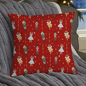 Sugarplum & Nutcracker Personalized Christmas 14x14 Throw Pillow - 32546-S