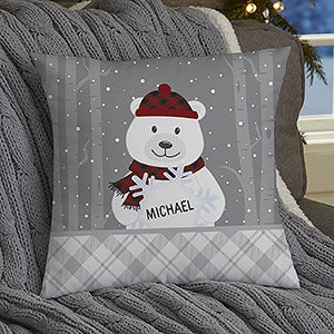 Polar Bear Family Personalized Christmas 14-inch Velvet Throw Pillow - 32547-SV
