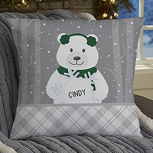 Polar Bear Family Personalized Christmas 18-inch Velvet Throw Pillow - 32547-LV