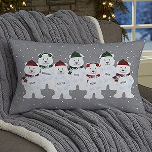Polar Bear Family Personalized Christmas Lumbar Velvet Throw Pillow - 32547-LBV