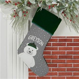 Polar Bear Family Personalized Green Christmas Stocking - 32574-G