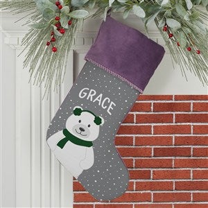 Polar Bear Family Personalized Purple Christmas Stocking - 32574-P