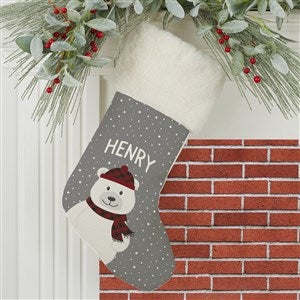 Polar Bear Family Personalized Ivory Faux Fur Christmas Stocking - 32574-IF