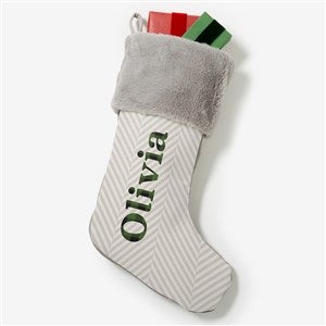 Plaid  Prints Personalized Grey Faux Fur Christmas Stocking - 32617-GF