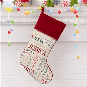 Sugarplum Repeating Name Personalized Burgundy Christmas Stocking - 32619-B