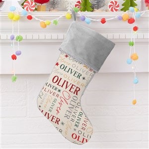 Sugarplum Repeating Name Personalized Grey Christmas Stocking - 32619-GR