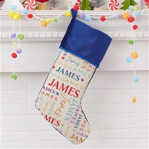 Sugarplum Repeating Name Personalized Blue Christmas Stocking - 32619-BL
