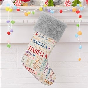 Sugarplum Repeating Name Personalized Grey Faux Fur Christmas Stocking - 32619-GF