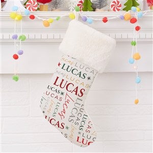 Sugarplum Repeating Name Personalized Ivory Faux Fur Christmas Stocking - 32619-IF