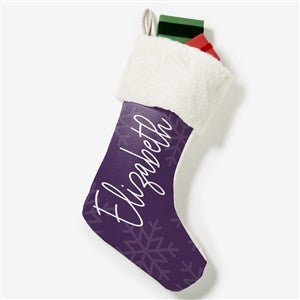 Elegant Snowflake Personalized Ivory Faux Fur Christmas Stocking - 32620-IF