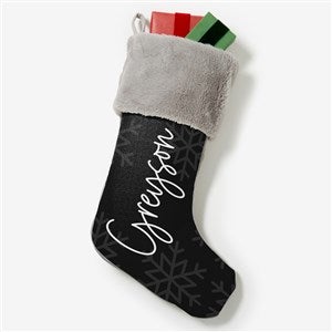Elegant Snowflake Personalized Grey Faux Fur Christmas Stocking - 32620-GF
