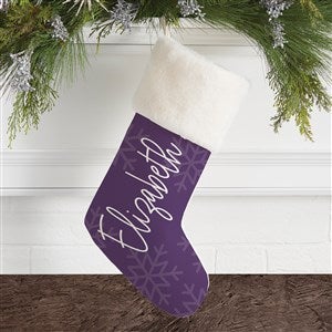 Elegant Snowflake Personalized Ivory Faux Fur Christmas Stocking - 32620-IF