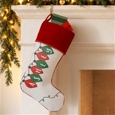 Holiday Lights Personalized Burgundy Christmas Stocking - 32634-B
