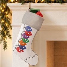 Holiday Lights Personalized Grey Christmas Stocking - 32634-GR