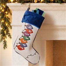 Holiday Lights Personalized Blue Christmas Stocking - 32634-BL