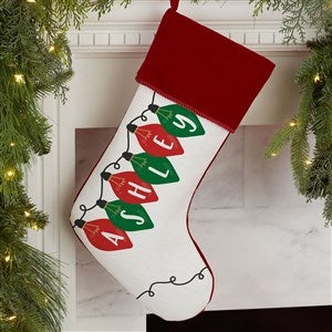 Holiday Lights Personalized Burgundy Christmas Stocking - 32634-B