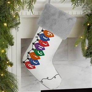 Holiday Lights Personalized Grey Faux Fur Christmas Stocking - 32634-GF