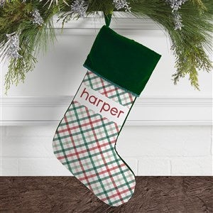 Plaid Personalized Green Christmas Stocking - 32636-G