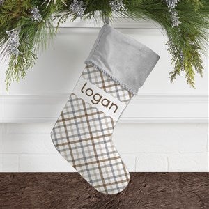 Plaid Personalized Grey Christmas Stocking - 32636-GR
