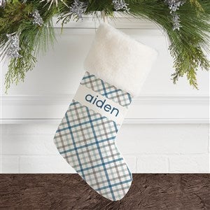 Plaid Personalized Ivory Faux Fur Christmas Stocking - 32636-IF