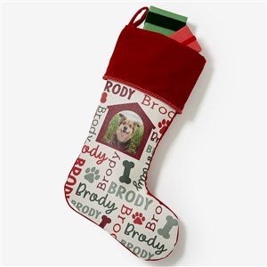 Repeating Pet Name Personalized Photo Burgundy Christmas Stocking - 32637-B