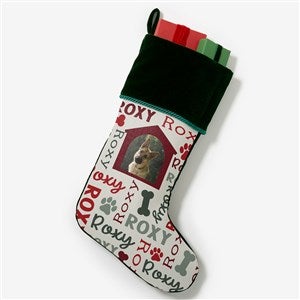 Repeating Pet Name Personalized Photo Green Christmas Stocking - 32637-G