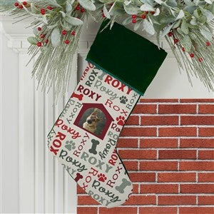 Repeating Pet Name Personalized Photo Green Christmas Stocking - 32637-G