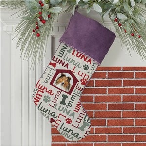 Repeating Pet Name Personalized Photo Purple Christmas Stocking - 32637-P