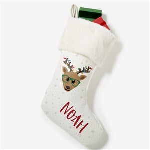 Build Your Own Reindeer Personalized Ivory Faux Fur Christmas Stocking - 32638-IF