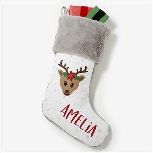Build Your Own Reindeer Personalized Grey Faux Fur Christmas Stocking - 32638-GF