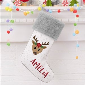 Build Your Own Reindeer Personalized Grey Faux Fur Christmas Stocking - 32638-GF