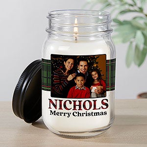 Plaid & Print Personalized Christmas Photo Candle Jar - 32645
