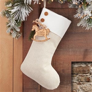 Rocking Horse Ivory Stocking with Personalized Natural Wood Tag - 32650-N