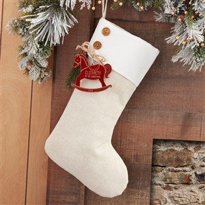 Rocking Horse Ivory Stocking with Personalized Red Wood Tag - 32650-R