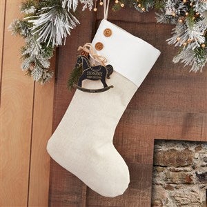 Rocking Horse Ivory Stocking with Personalized Black Wood Tag - 32650-BLK