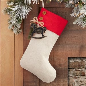 Rocking Horse Red Stocking with Personalized Black Wood Tag - 32650-RBLK