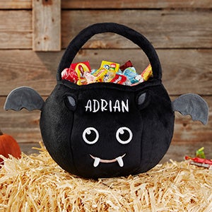 Bat Embroidered Plush Halloween Treat Bag - 32670