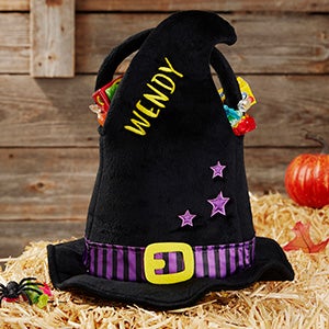 Witch Hat Embroidered Plush Halloween Treat Bag - 32671