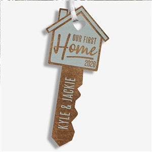 Our New Home Personalized Blue Stain Wood Key Ornament - 32688-B