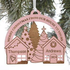 Our House To Yours Personalized Pink Stain Wood Ornament - 32689-P